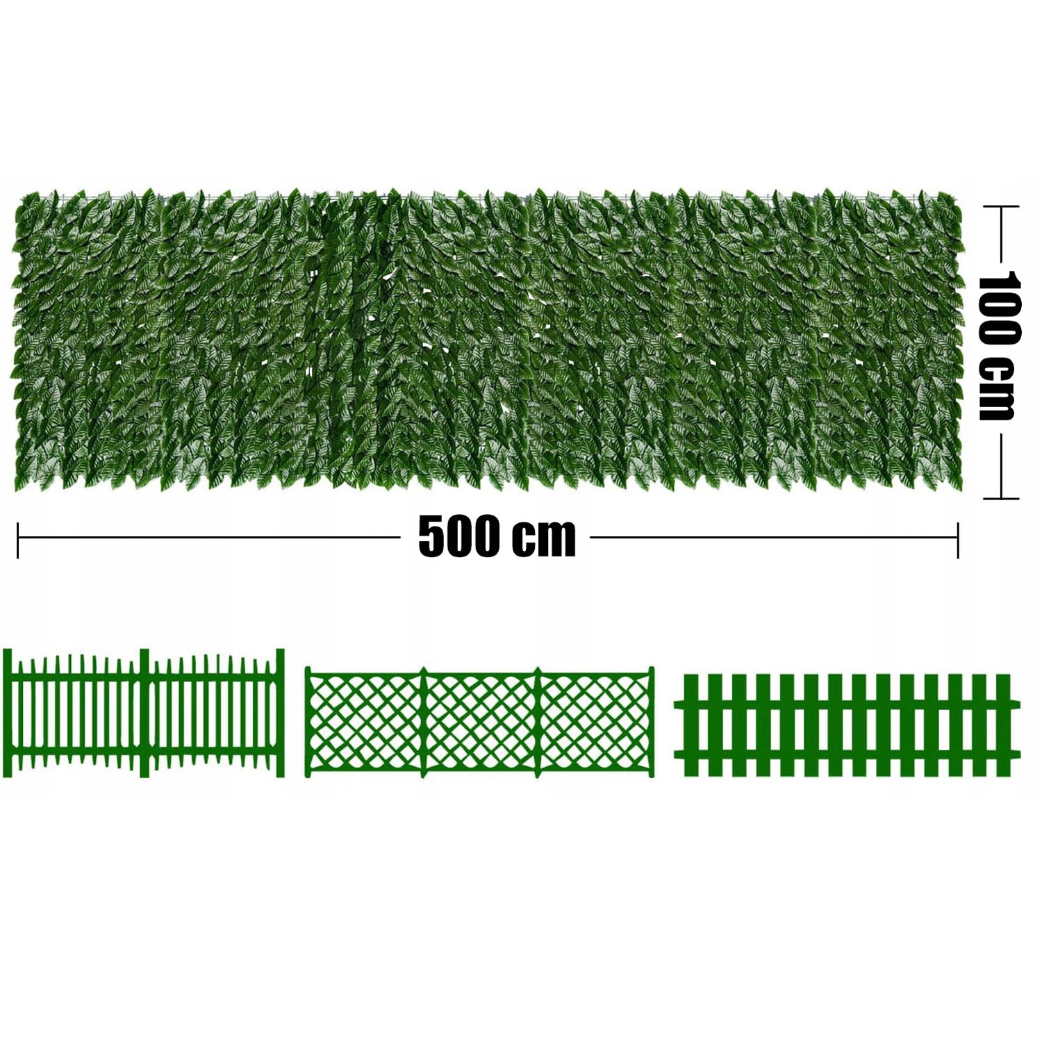 Panou paravan cu frunze artificiale pentru gard sau balcon, 100x500cm, verde