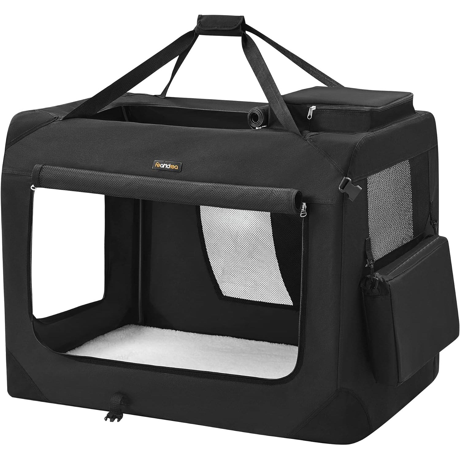 FEANDREA Geanta transport animale de companie, pliabila, din material textil, marime XXL, 102x69x69cm, negru