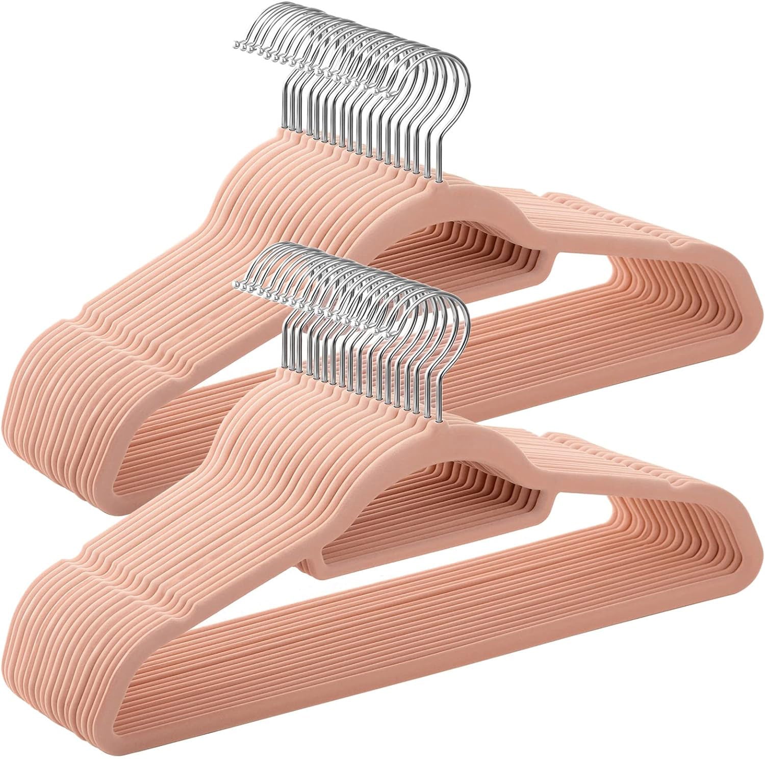 Set de 50 de umerase pentru haine, anti-alunecare cu catifea, bara de cravata si carlig pivotant, 43,5 cm, roz deschis