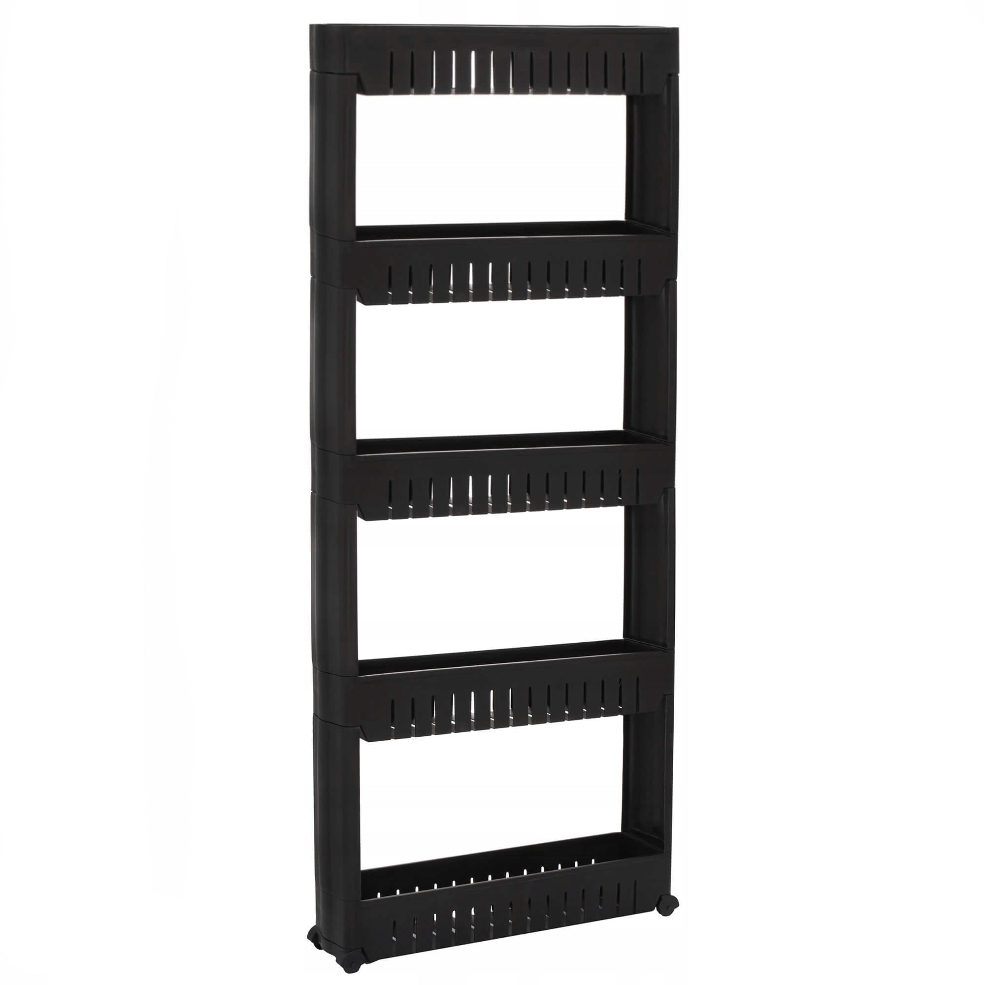 Sistem rafturi de depozitare Sersimo HA118 cu roti pentru bucatarie sau baie cu 5 polite, negru
