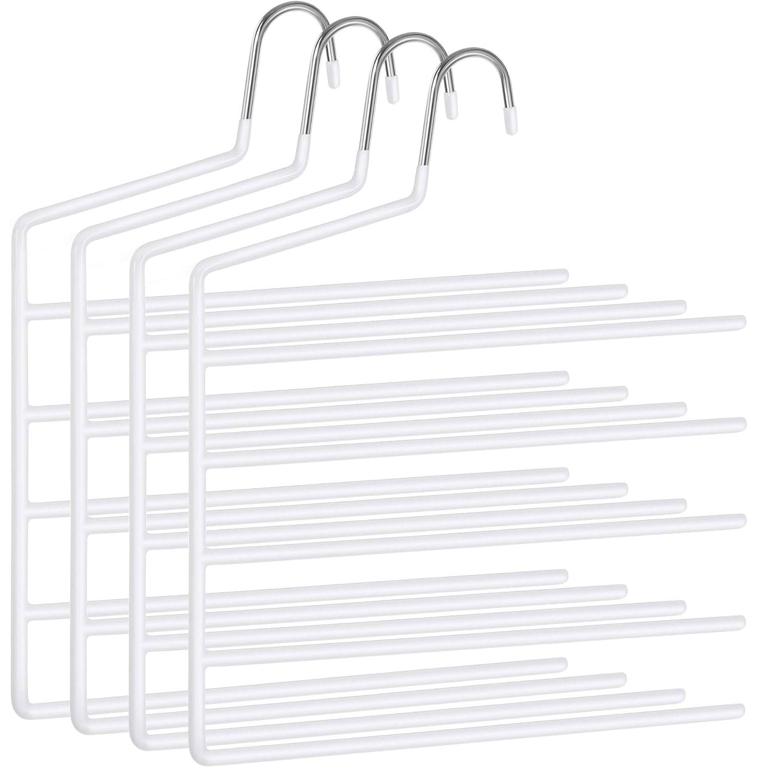 SONGMICS Set de 4 umerase pentru pantaloni, anti-alunecare, capacitate 5 perechi per umeras, 32cm, alb
