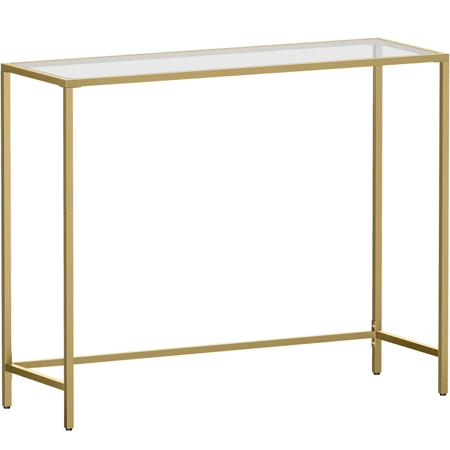 VASAGLE Masa de intrare, blat din sticla securizata, cadru metalic, 35x100x80cm, auriu