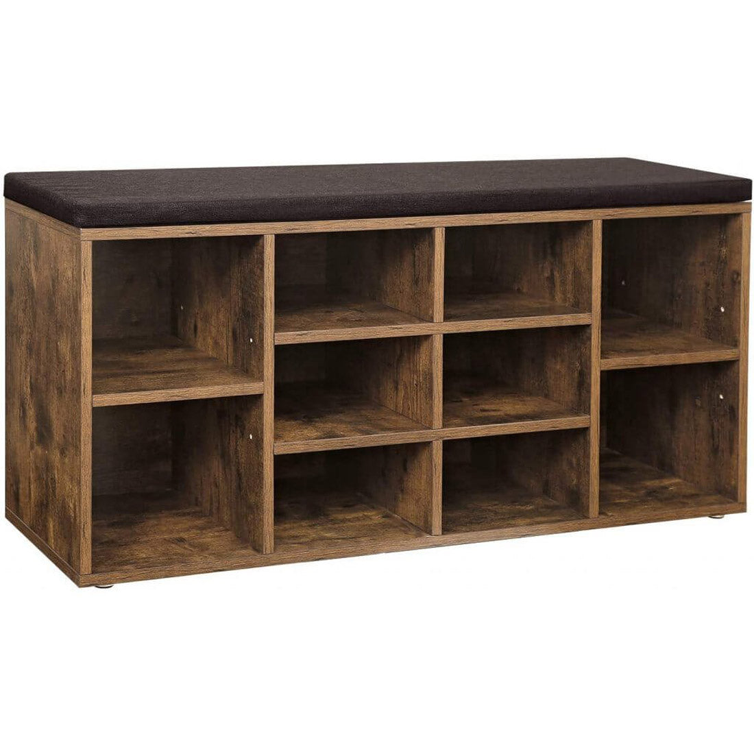 Banca pentru hol cu suport pentru pantofi, 10 compartimente, cu perna, 104x48x30cm, maro rustic