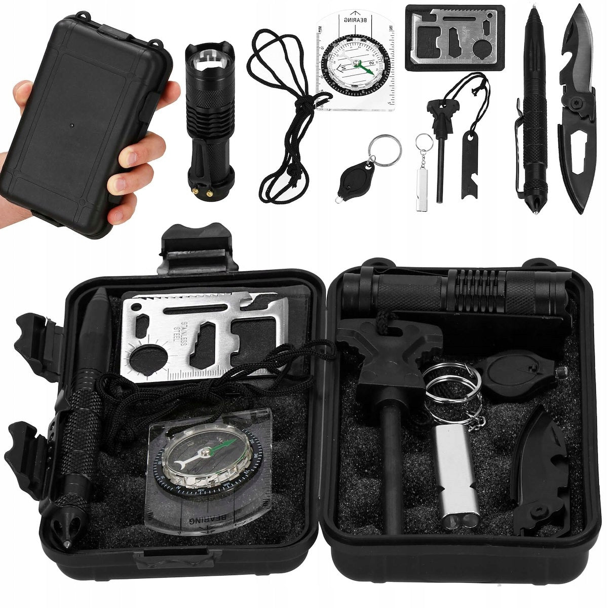 Kit de supravietuire turistic multifunctional camping, vanatoare, pescuit, 9 piese
