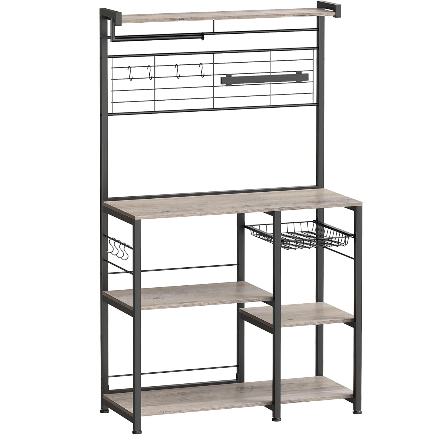 VASAGLE Raft de bucatarie cu spatiu pentru cuptorul cu microunde, banda magnetica cutite, suport role de bucatarie, 42x90x167cm, gri
