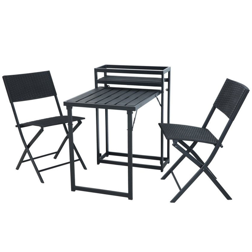 Set mobilier pentru balcon, pliabil, masa si 2 scaune, negru