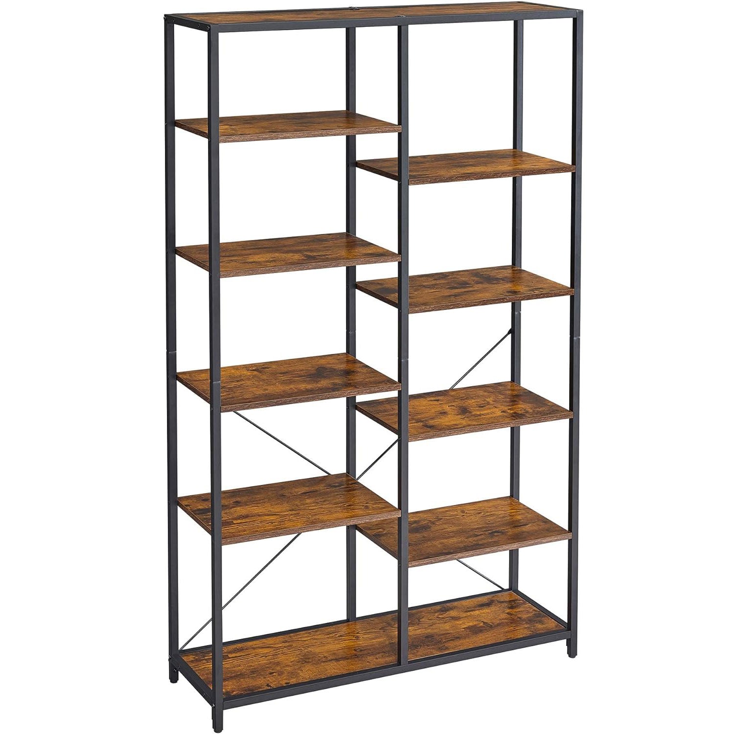 Biblioteca cu suport de depozitare pe 5 etaje, 30x100x170cm, stil industrial, maro rustic si negru