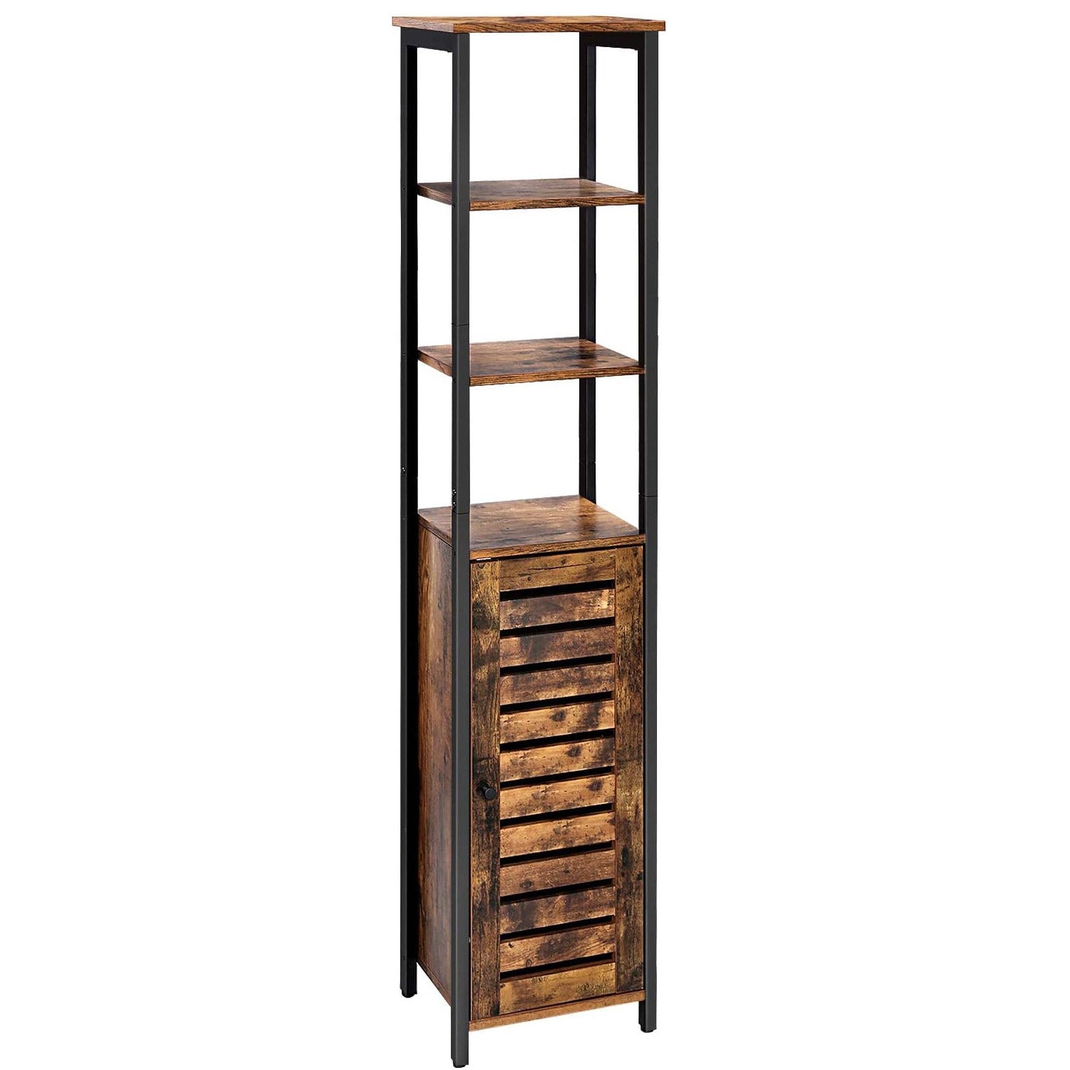 VASAGLE Dulap de depozitare in stil turn, 5 rafturi, compartiment cu usa, 37x30x167cm, maro rustic