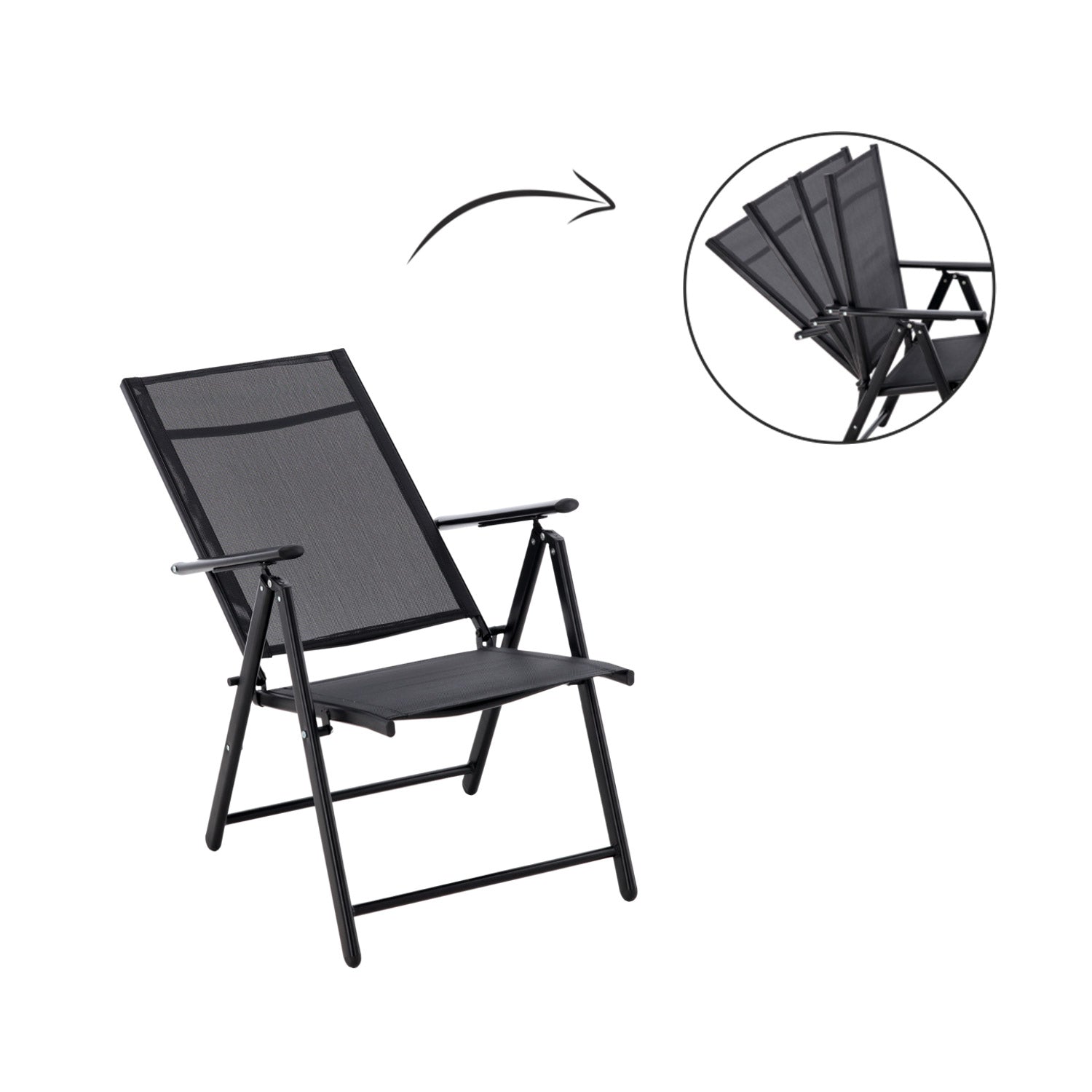 Scaun metalic de gradina, pliant, cu spatar reglabil, din otel, 60x58x100cm, negru