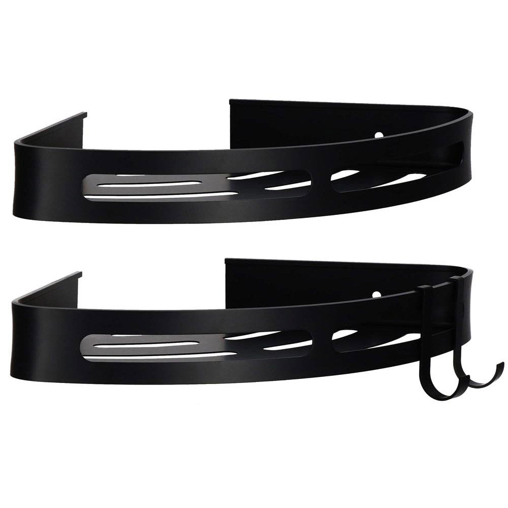 Set de 2 rafturi de baie pentru colt cu 2 sisteme instalare pe perete, aluminiu, 27x20x4cm, negru
