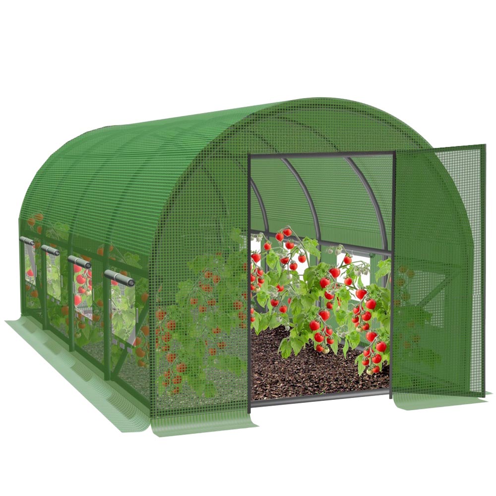 Sera de gradina, tip tunel cu cadru metalic, 300x600 cm, verde, 18 mp, usa cu cadru metalic