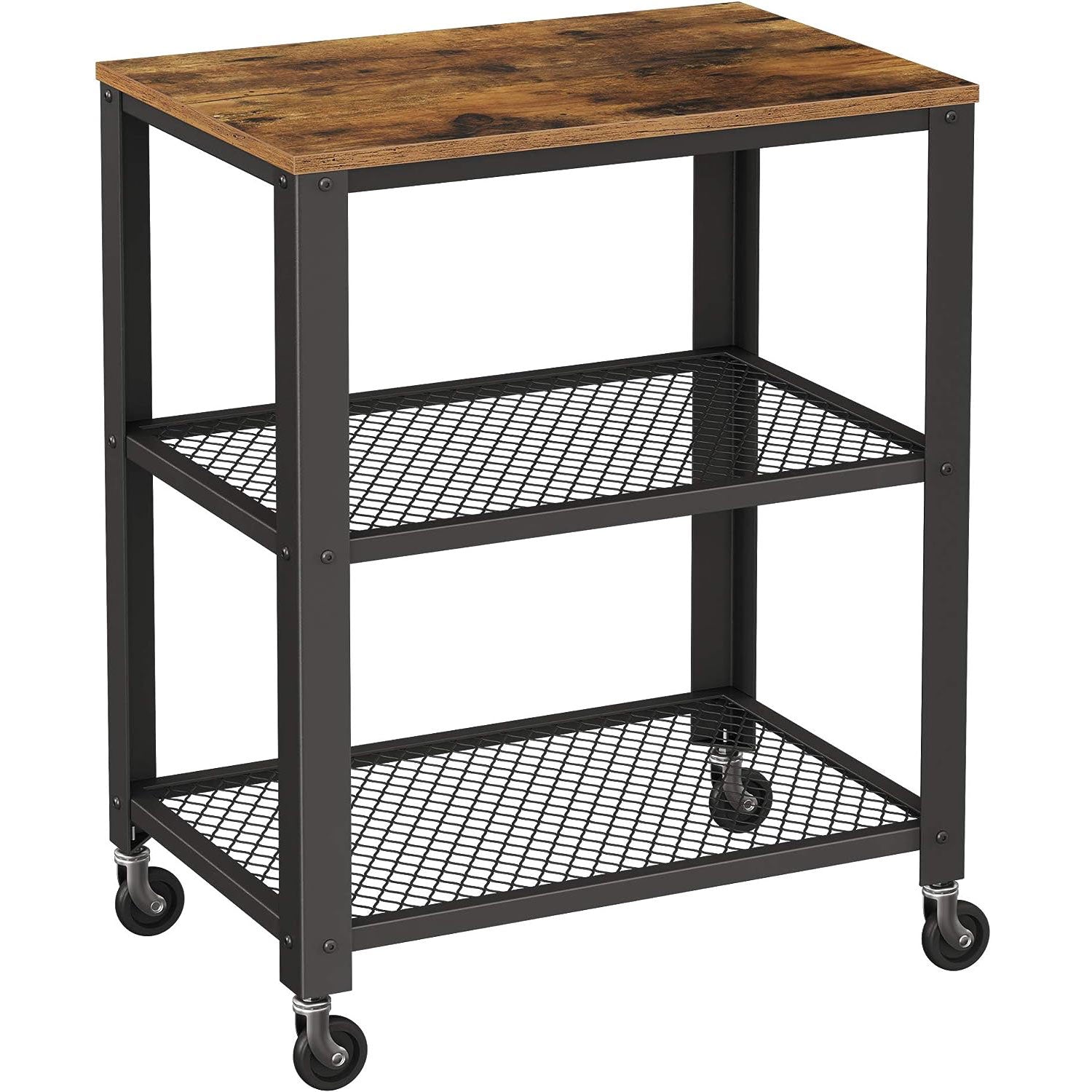 Carucior de servire pe roti, cu polite, pentru bucatarie, 40x60x77cm, industrial, maro rustic