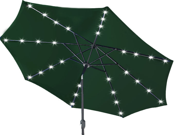 Umbrela terasa gradina, cu inclinare si husa, iluminare LED solara, 300cm, Verde