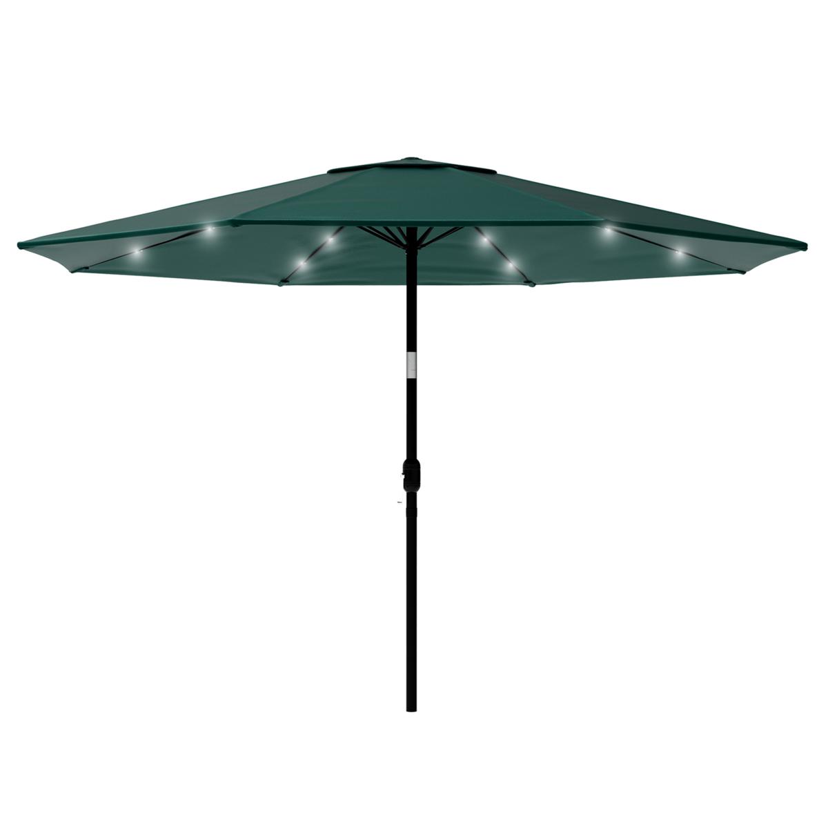 Umbrela terasa gradina, cu inclinare si husa, iluminare LED solara, 300cm, Verde