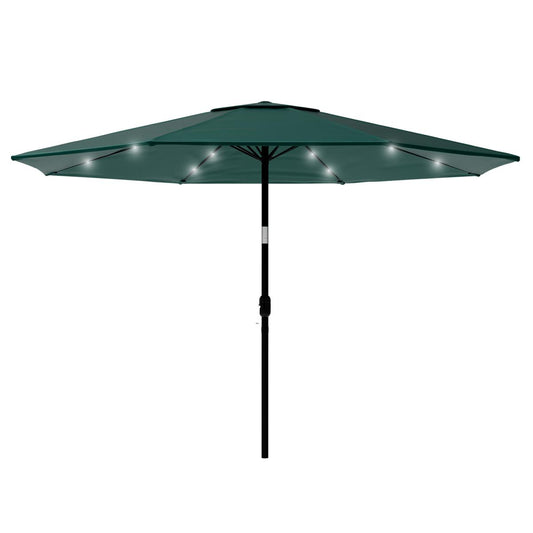 Umbrela terasa gradina, cu inclinare si husa, iluminare LED solara, 300cm, Verde