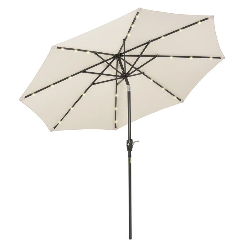 Umbrela terasa gradina, cu inclinare si husa, iluminare LED solara, 300cm, Bej
