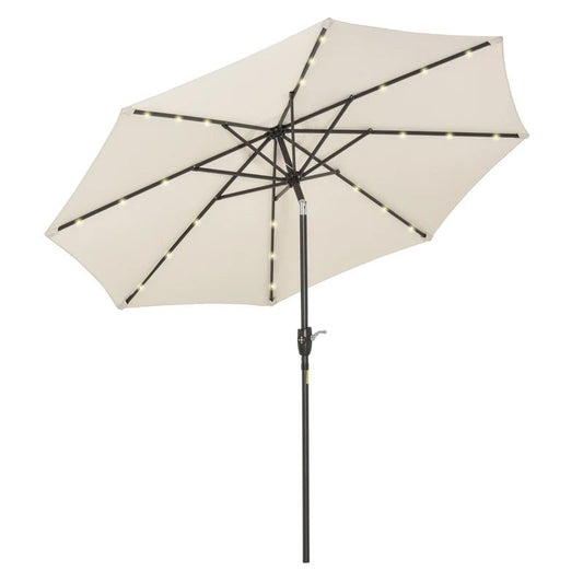 Umbrela terasa gradina, cu inclinare si husa, iluminare LED solara, 300cm, Bej