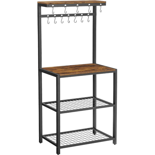 VASAGLE Raft de bucatarie, suport pentru cuptorul cu microunde, cu 3 polite, 60x40x152cm, maro rustic