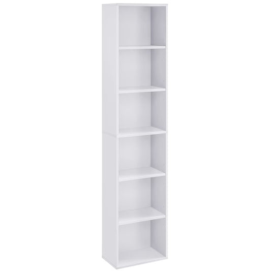 VASAGLE Biblioteca verticala 40x24x179 cm, 6 rafturi din care 4 reglabile, PAL alb mat