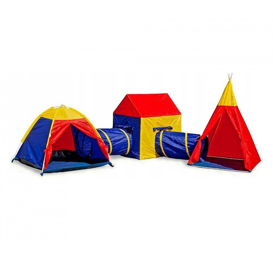 Set corturi de joaca 5 in 1 cu tunele si casuta, pliabil, pentru interior si exterior, multicolor
