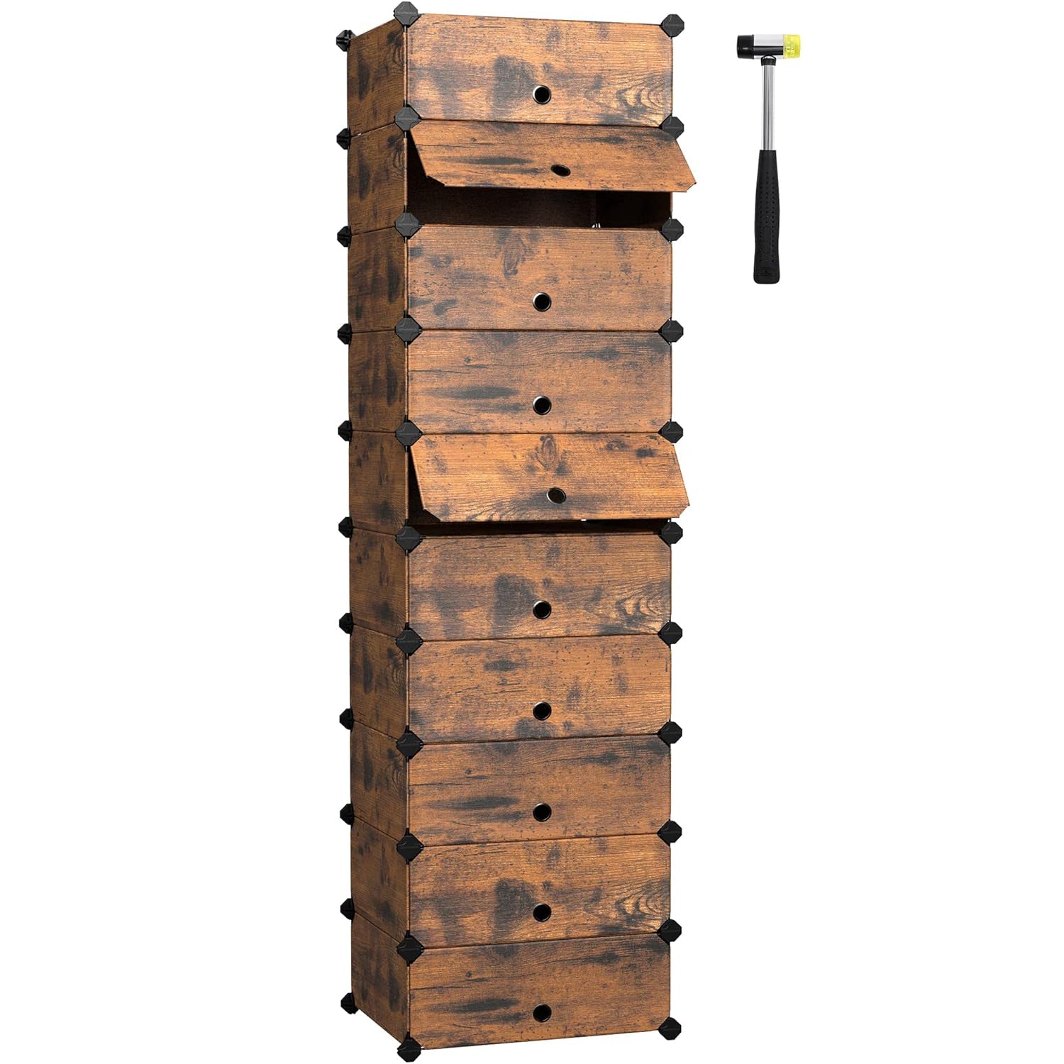 SONGMICS Etajera pantofi 43x31x173 cm, 10 compartimente modulare, usa frontala, maro rustic