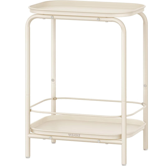 VASAGLE Masuta laterala 40x30x56 cm, cu 2 rafturi, otel rezistent la apa si zgarieturi, crem