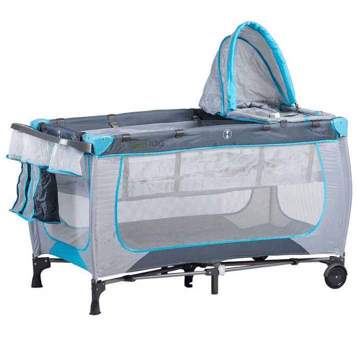 Patut pliabil cu plasa tantari si masuta de infasat, cadru otel, 126x66x77 cm, gri