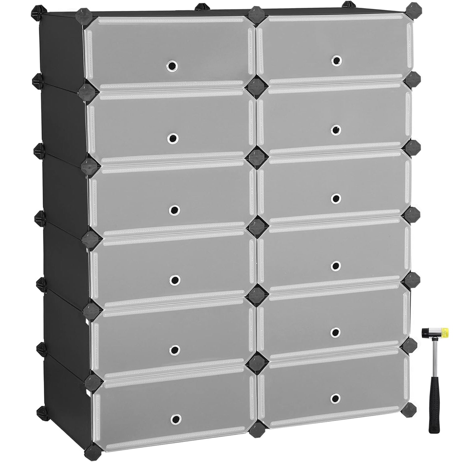 SONGMICS Etajera pantofi 83x31x105 cm, 12 compartimente modulare cu usi rabatabile, negru si alb