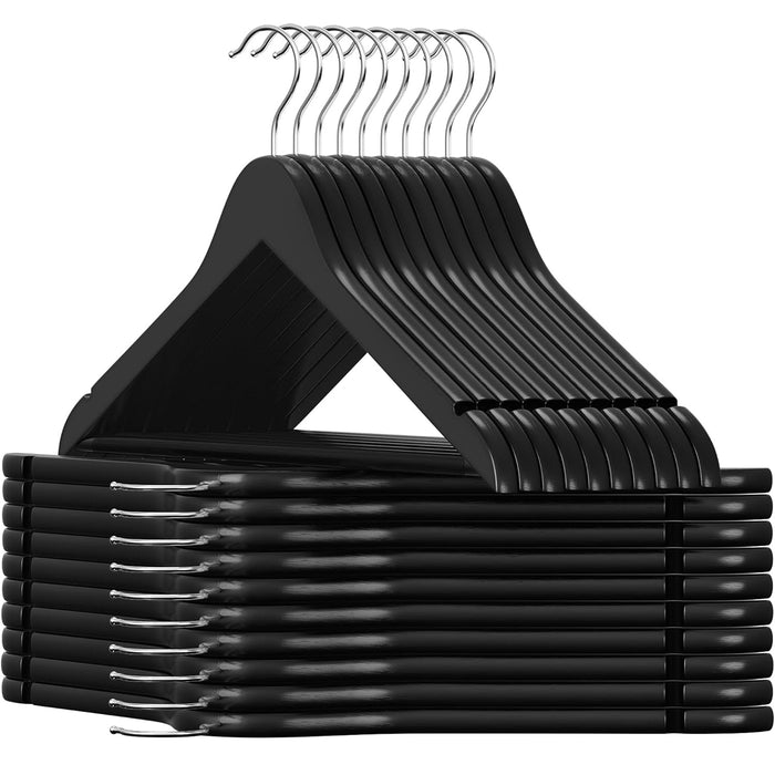 SONGMICS Umerase haine 45x23 cm, set 20 buc, lemn masiv cu bara pentru pantaloni si carlig rotativ, negru - BazarOltenia