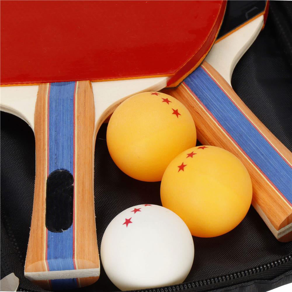 Set 2 palete de ping pong, cu 3 mingi, 25x15cm, negru cu rosu