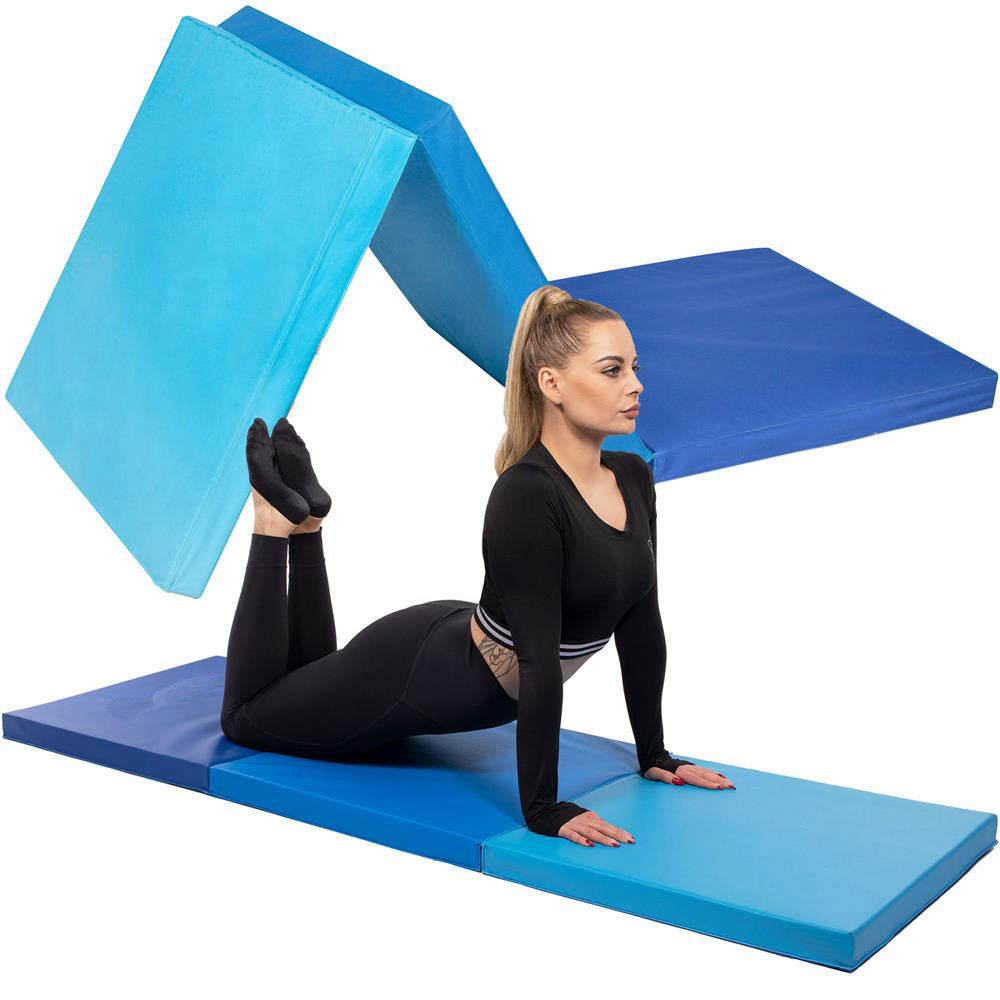 Saltea fitness groasa pentru antrenamente gimnastica, pliabila, 180x60x5,5cm, albastru