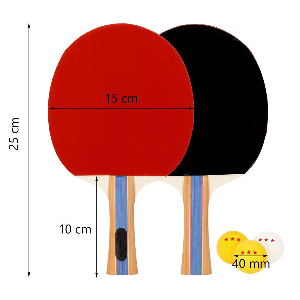 Set 2 palete de ping pong, cu 3 mingi, 25x15cm, negru cu rosu