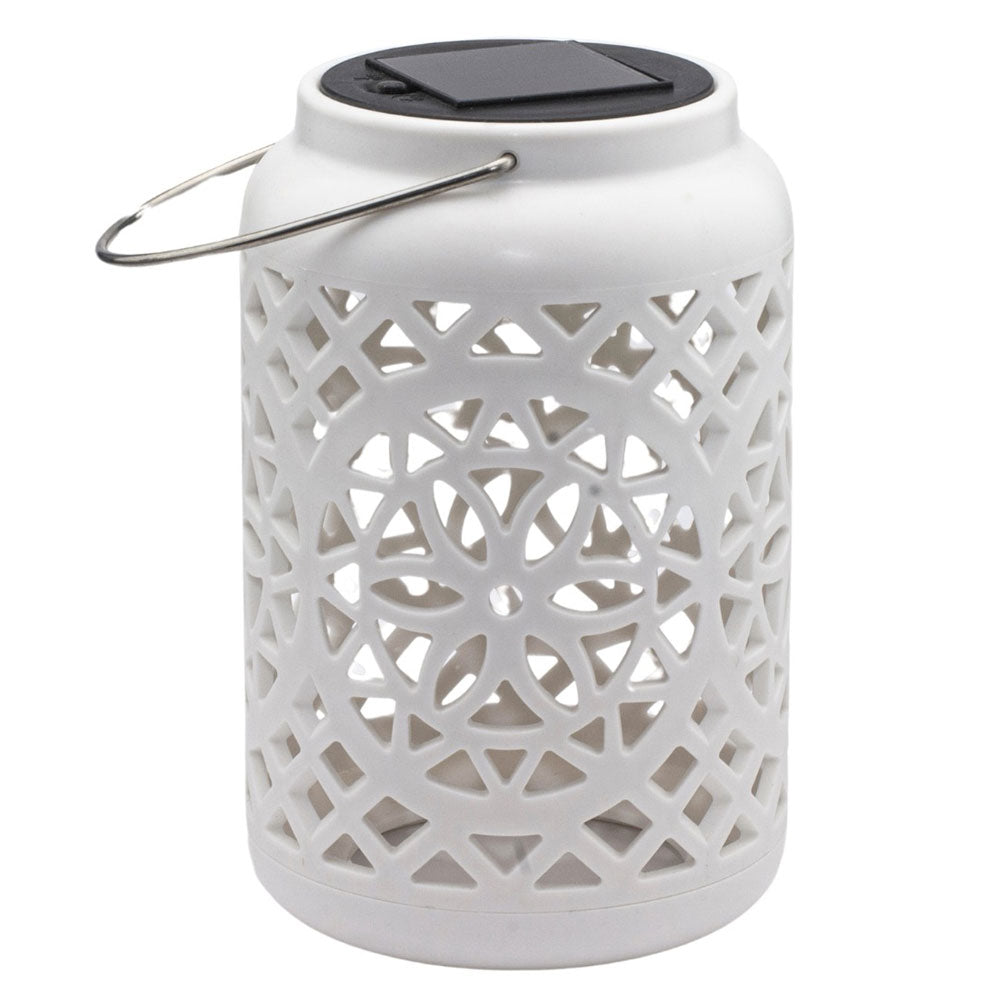 Felinar decorativ solar, LED, pentru exterior, 12x12x18.5cm, alb