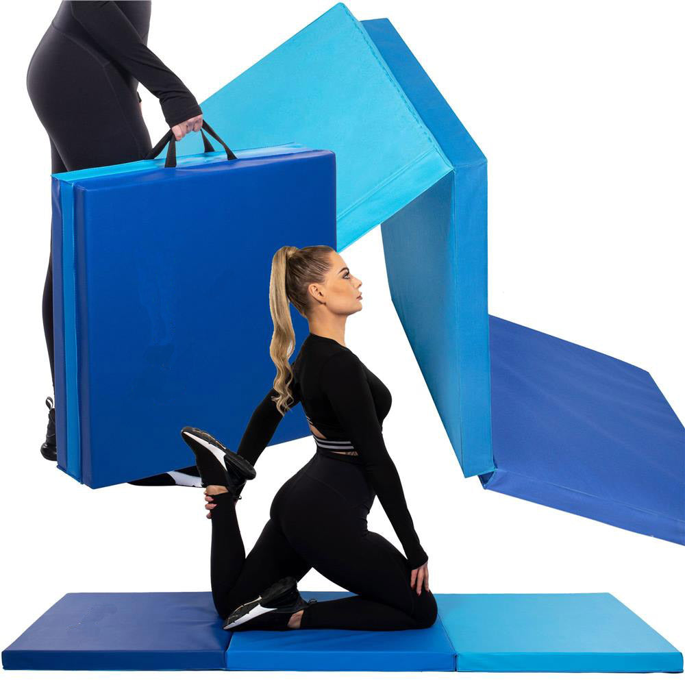 Saltea fitness groasa pentru antrenamente gimnastica, pliabila, 180x60x5,5cm, albastru