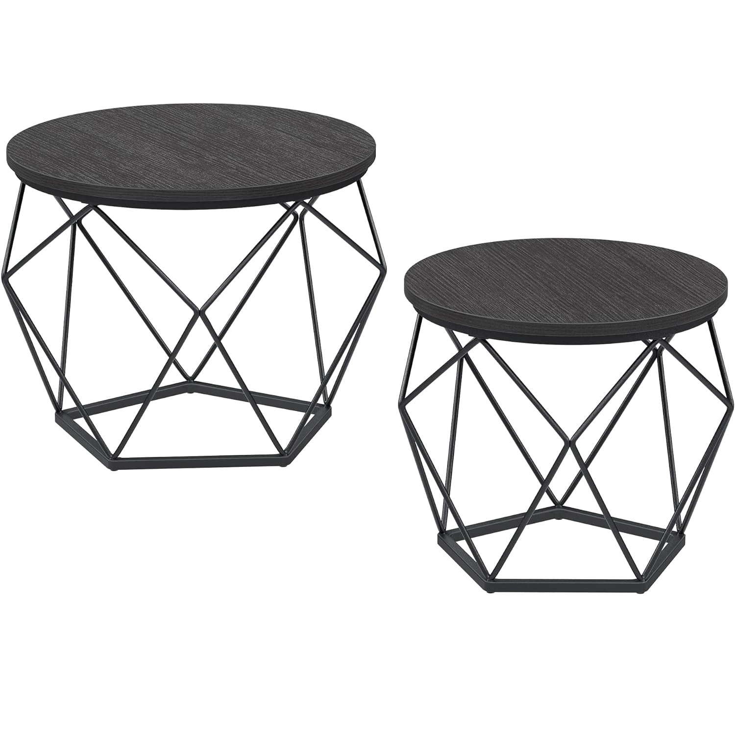 VASAGLE Set de 2 mese de cafea, stil industrial, 50x40cm si 40x36cm, negru
