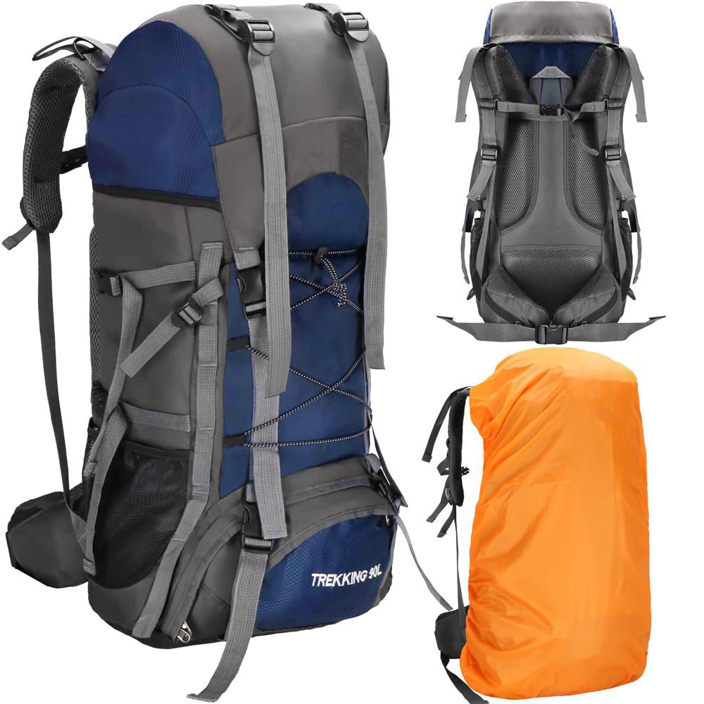 Rucsac tactic militar pentru drumetie, cu husa de ploaie, 90 litri, 25 kg, 74x32x20 cm, gri albastru - 14