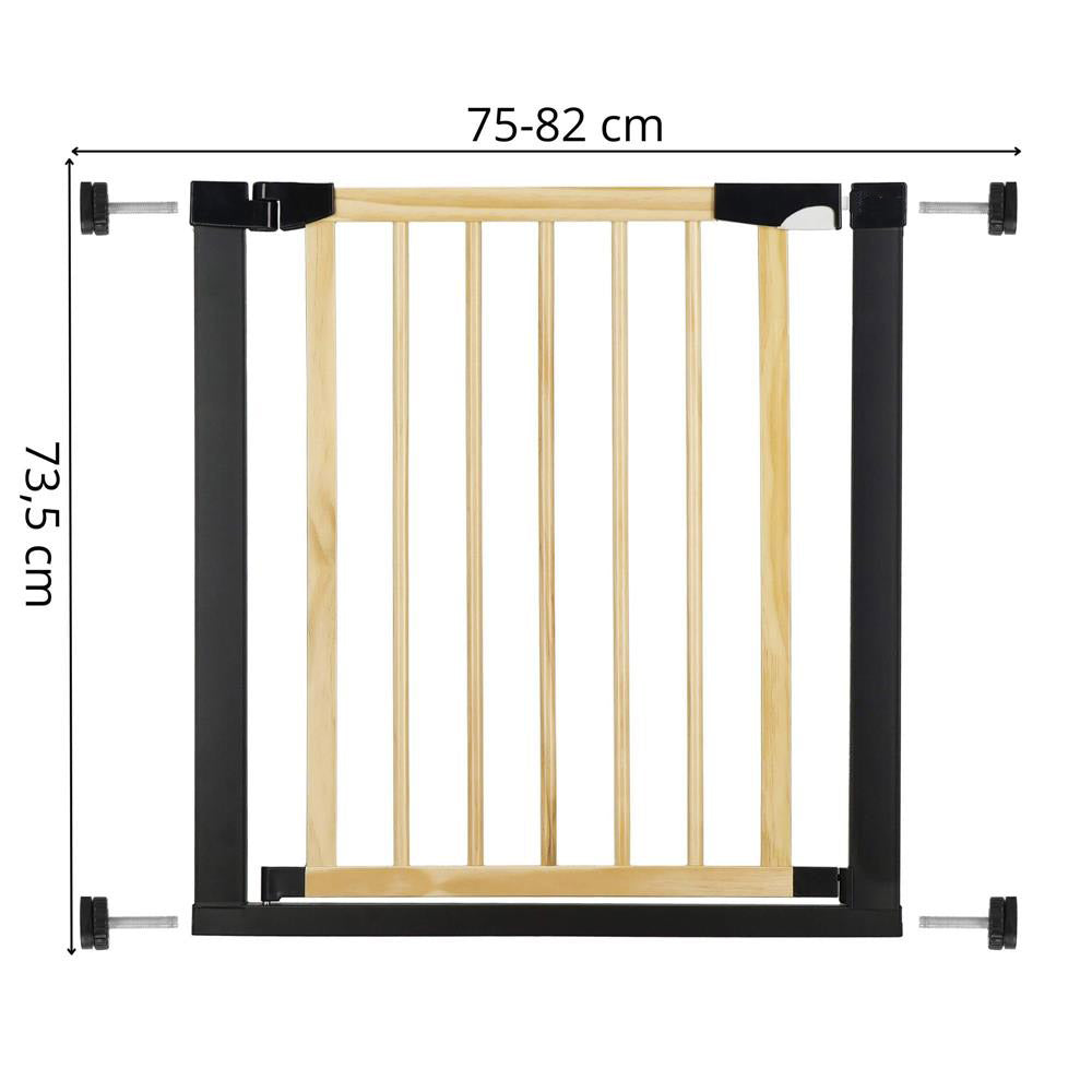 Poarta de siguranta Safety Gate pentru scari, ajustabila, din lemn cu structura otel, 75-82cm, negru maro