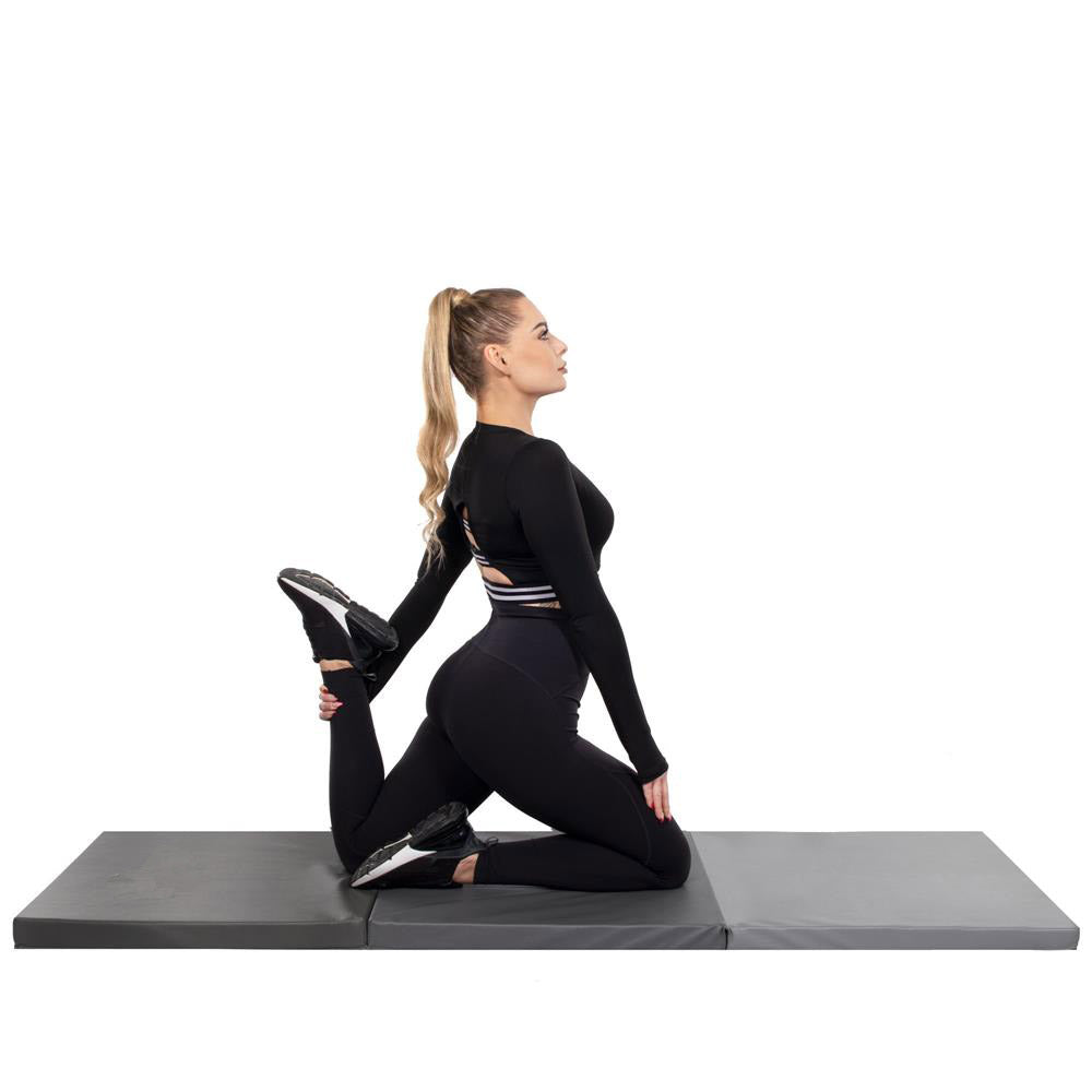Saltea fitness groasa pentru antrenamente gimnastica, pliabila, 180x60x5,5cm, gri