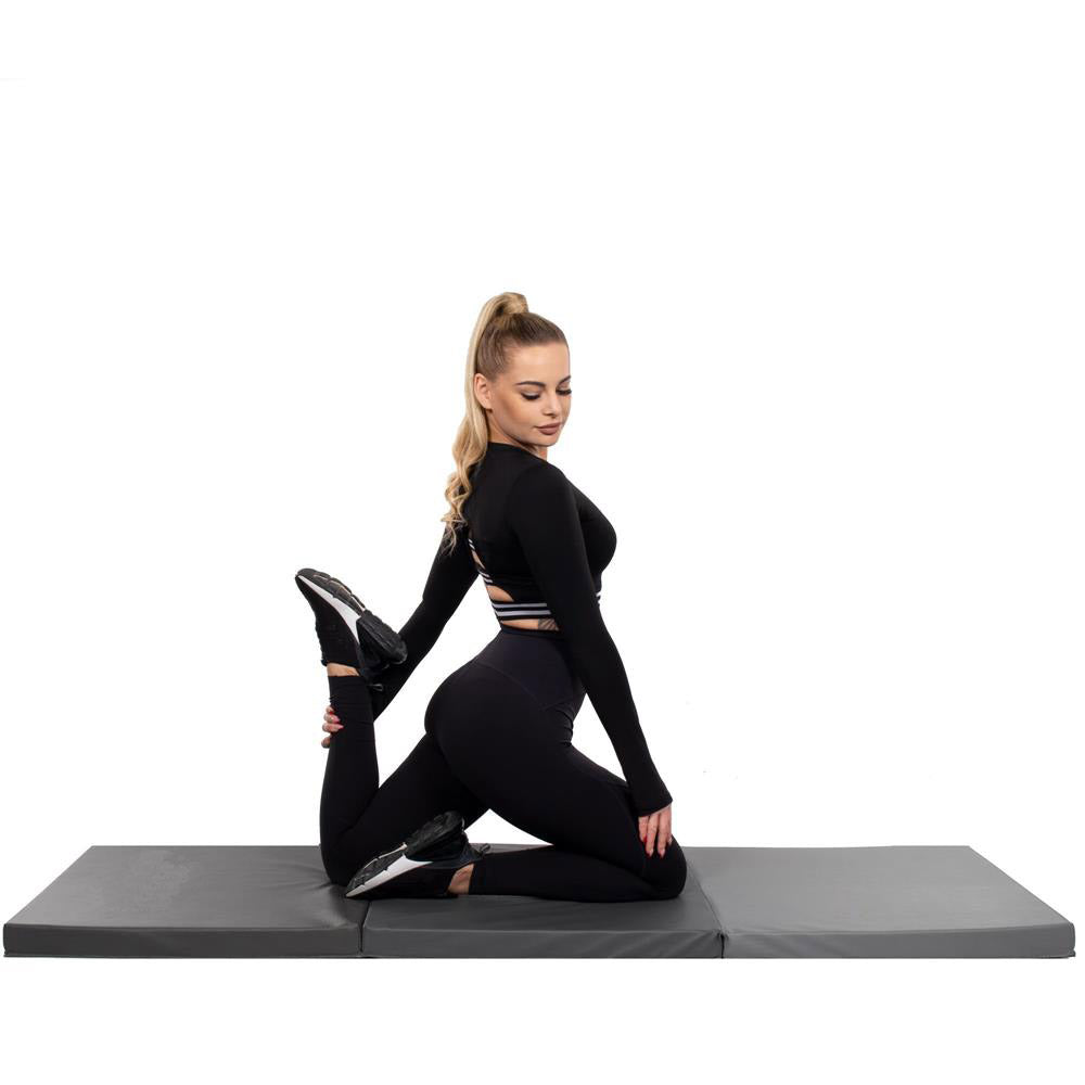 Saltea fitness groasa pentru antrenamente gimnastica, pliabila, 180x60x5,5cm, gri