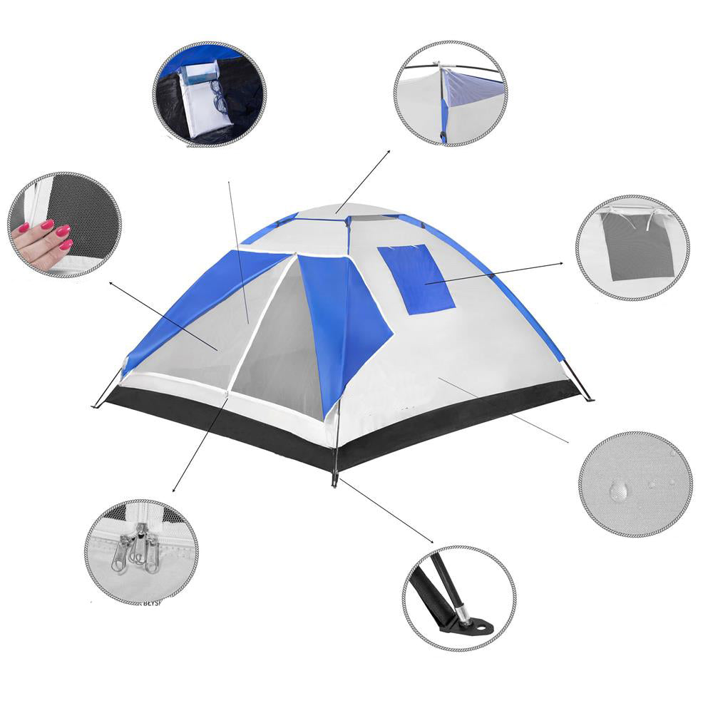 Cort plaja sau camping, impemeabil, cu protectie UV, 4 locuri, 210x240x130cm, gri albastru
