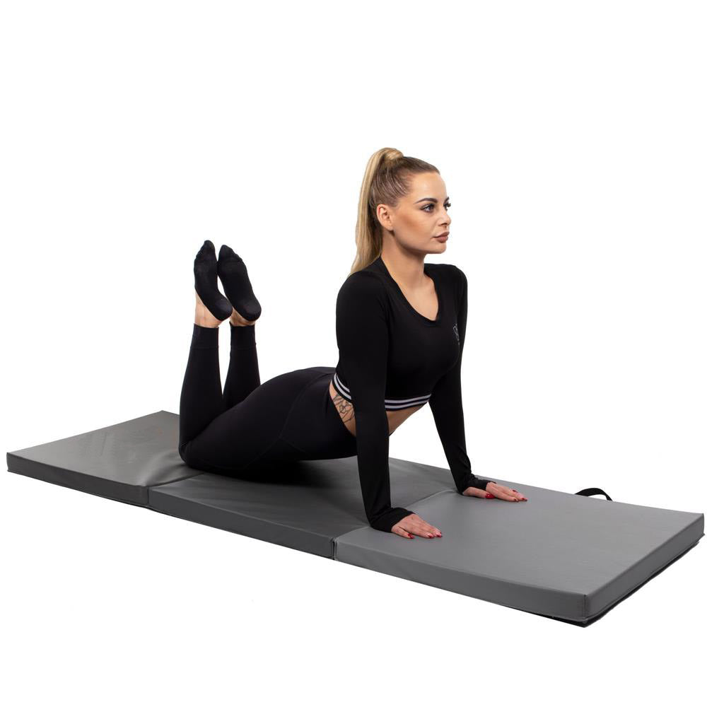 Saltea fitness groasa pentru antrenamente gimnastica, pliabila, 180x60x5,5cm, gri