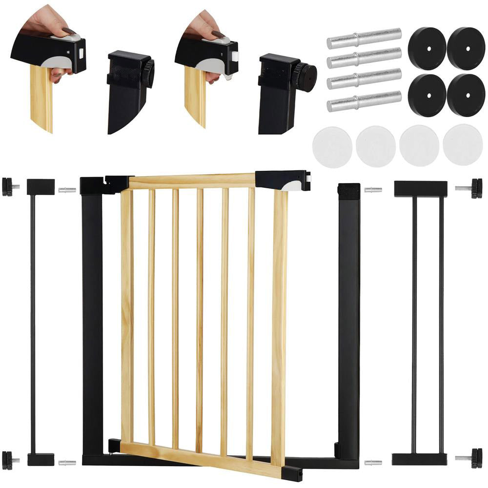 Poarta de siguranta Safety Gate pentru scari, ajustabila, din lemn cu structura otel, 96-103cm, negru maro