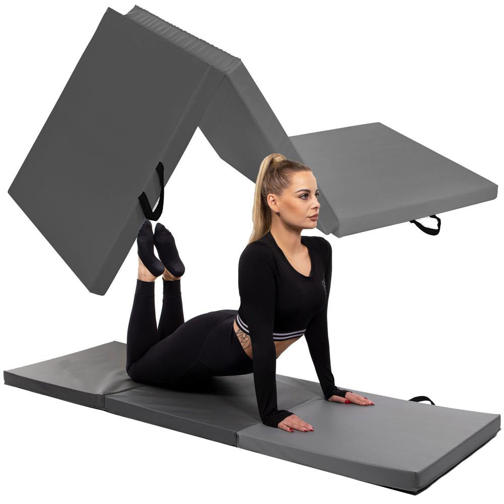 Saltea fitness groasa pentru antrenamente gimnastica, pliabila, 180x60x5,5cm, gri