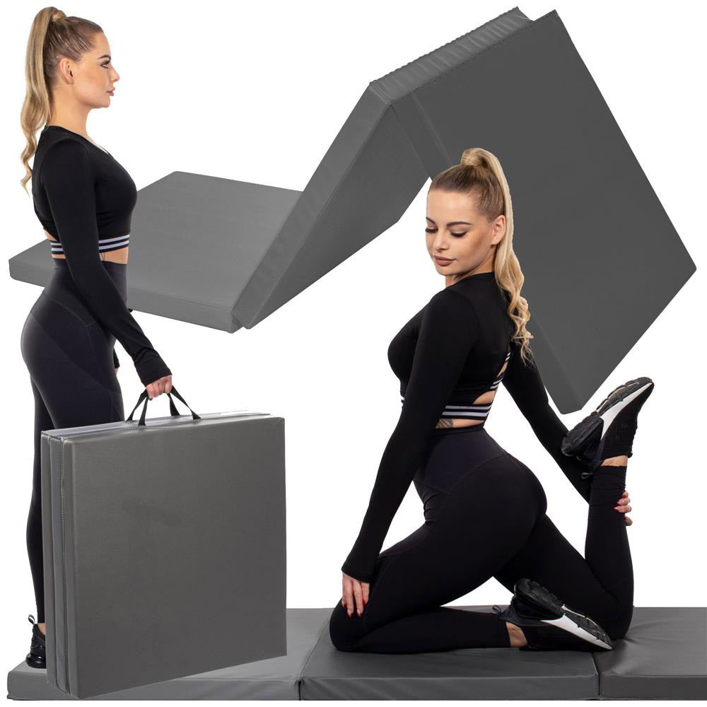 Saltea fitness groasa pentru antrenamente gimnastica, pliabila, 180x60x5,5cm, gri