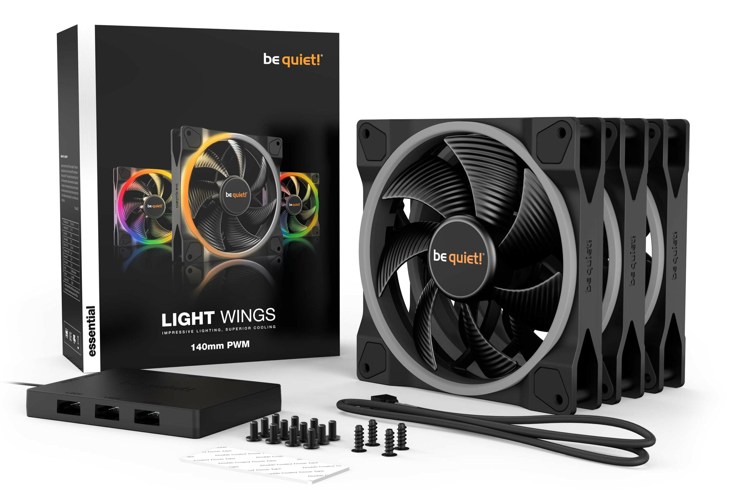 Set 3 ventilatoare be quiet! "LIGHT WINGS"140mm 1500 rpm, Rifle bearing, 4-pin PWM, ARGB LED, "BL078"