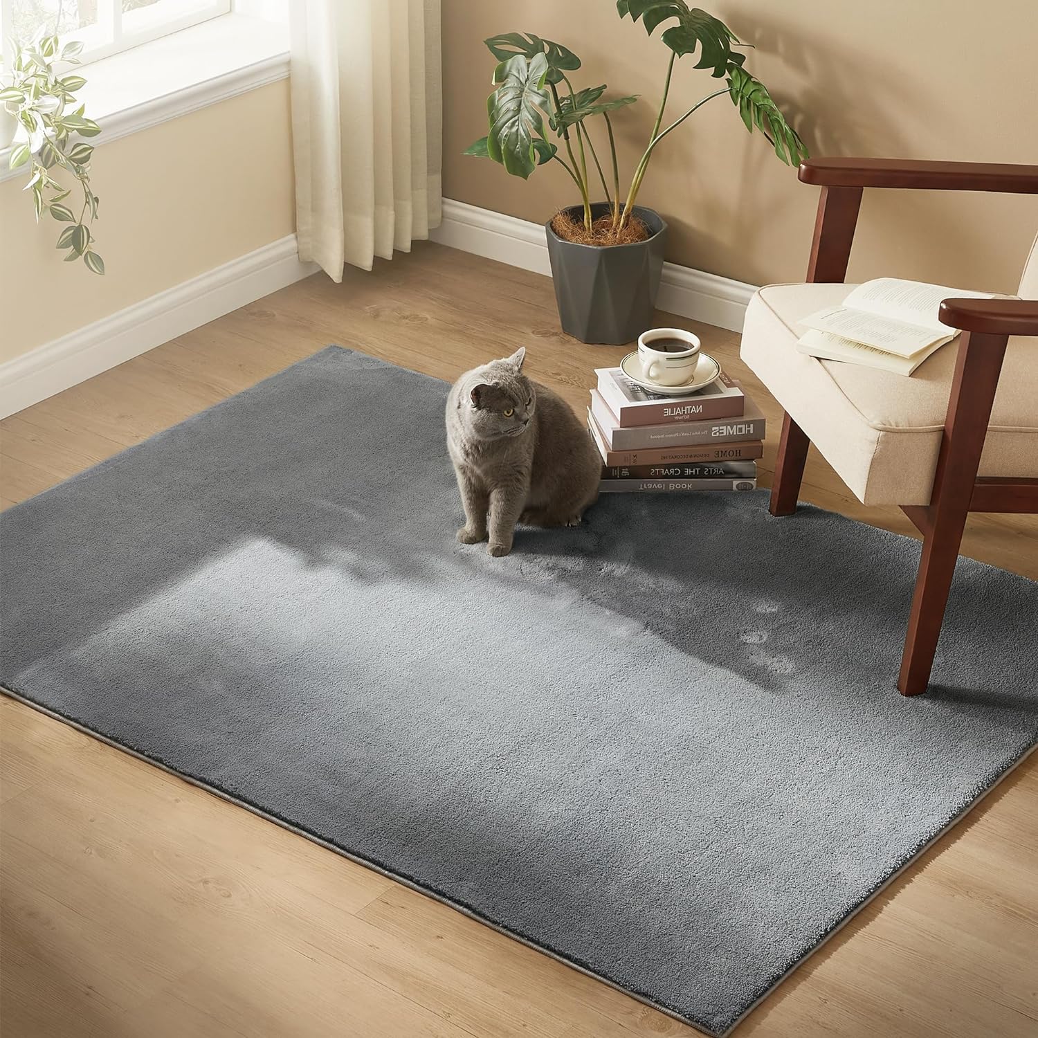 SONGMICS Covor decorativ antiderapant, lavabil la masina, 120x170 cm, gri