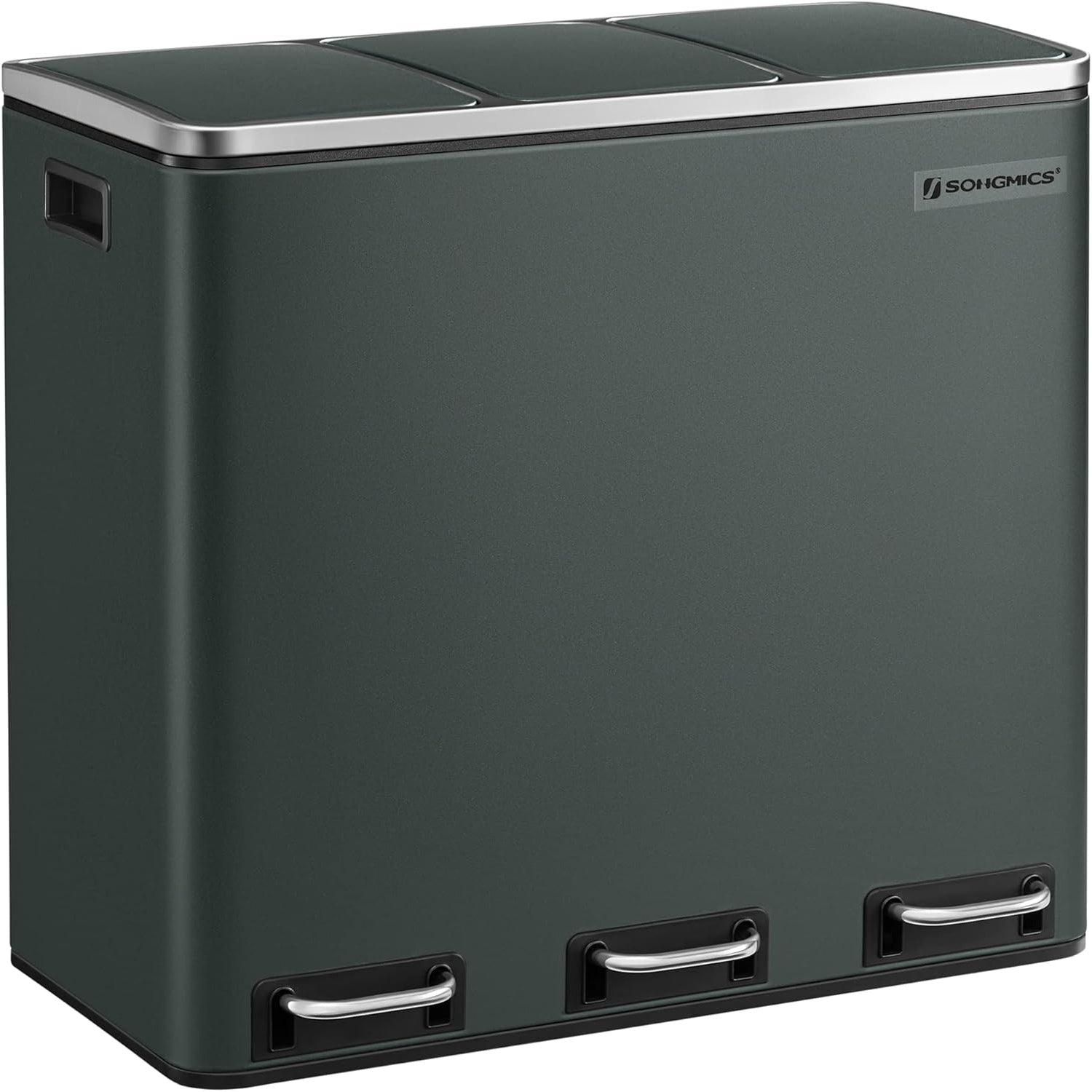 SONGMICS Cos de gunoi din inox cu 3 compartimente colectare selectiva, cu galeti interioare, 3x18litri, gri inchis