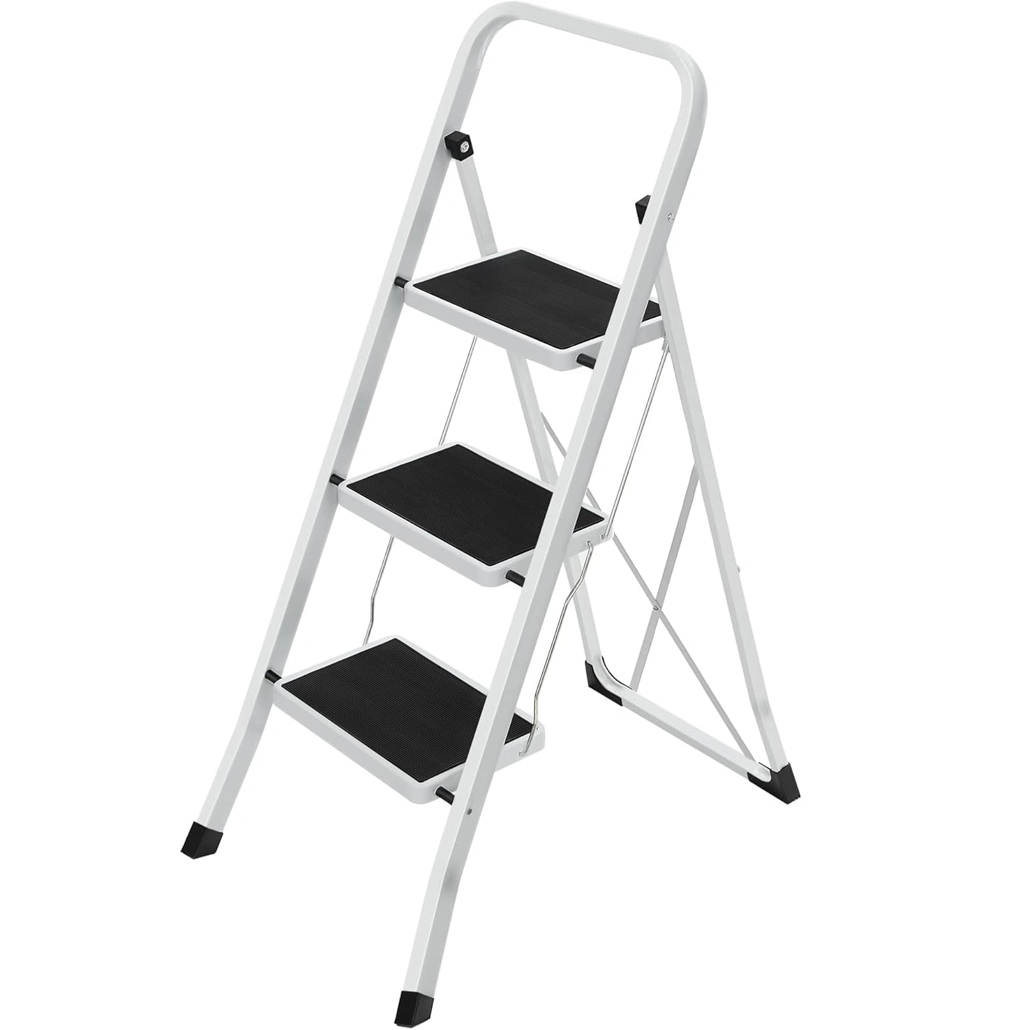 SONGMICS Scara pliabila cu 3 trepte, sarcina 150 kg, otel, 47x75x105 cm, alb si negru
