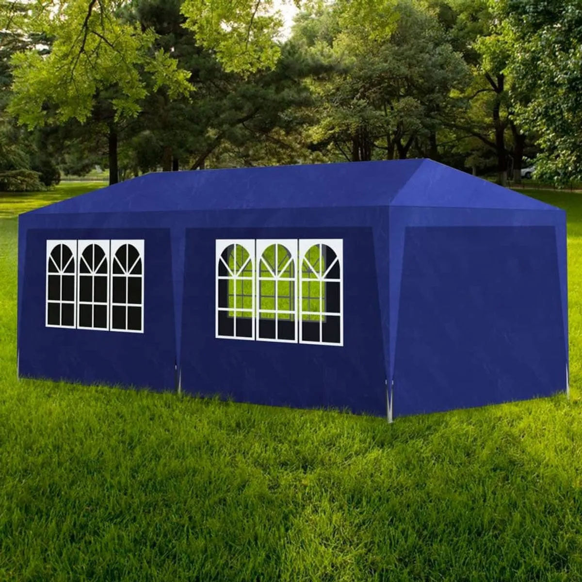 Cort pavilion 6x3m pentru gradina sau evenimente, cu 6 pereti laterali, albastru - 5