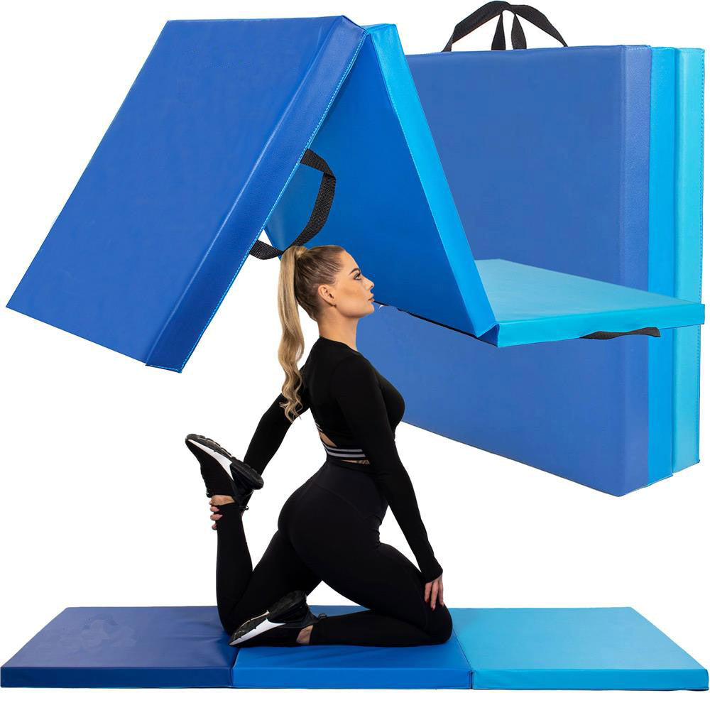 Saltea fitness groasa pentru antrenamente gimnastica, pliabila, 180x60x5,5cm, albastru